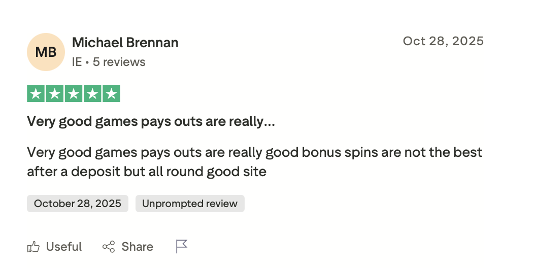 Recensione SPINMAMA su Trustpilot varietà di giochi 28 ottobre 2025